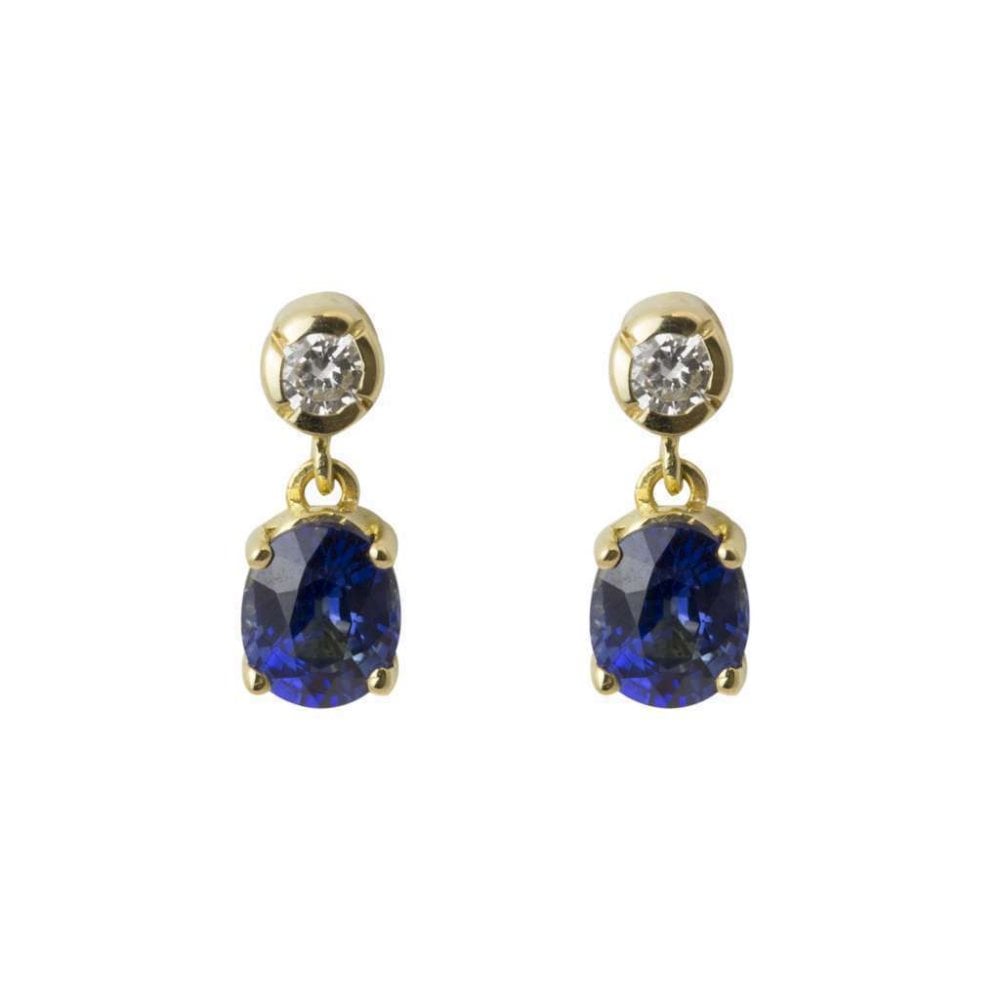 18ct Yellow Gold Sapphire Diamond Drop Earrings