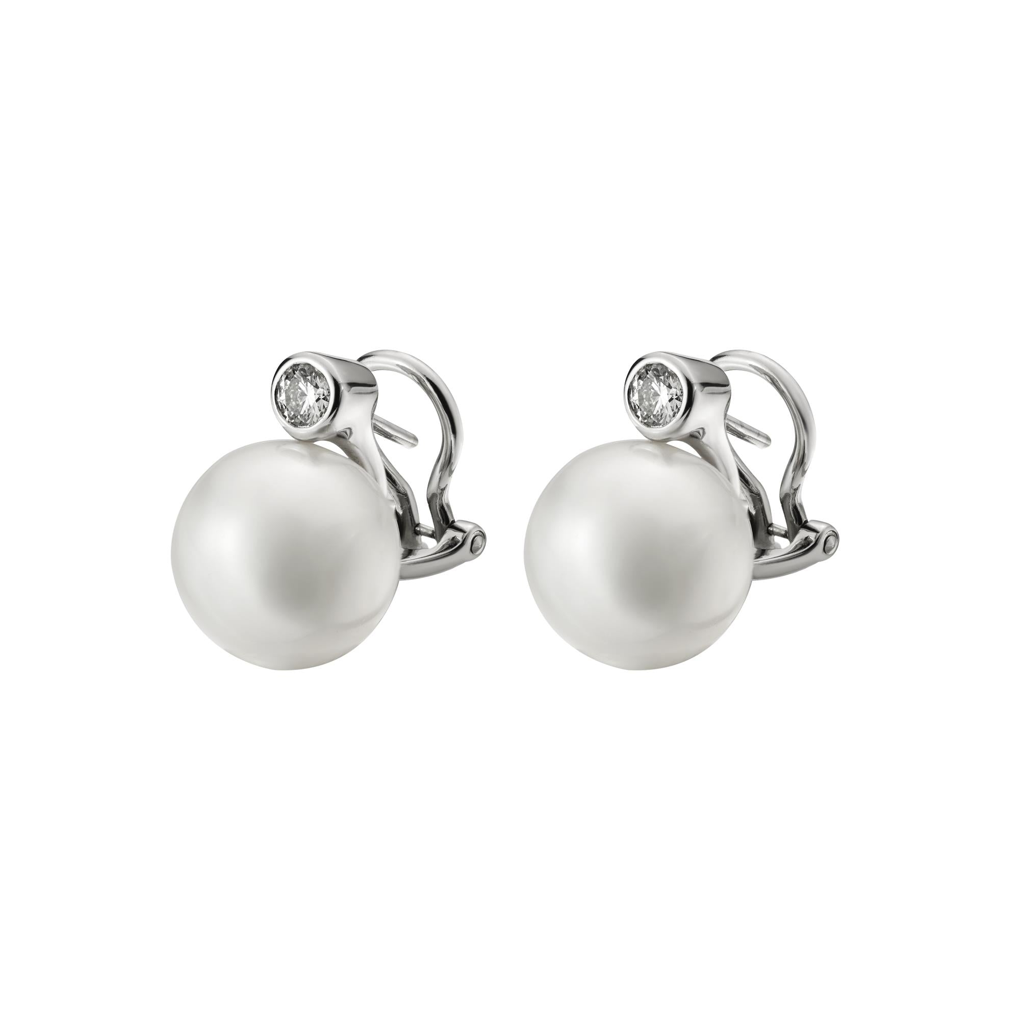 18ct White Gold Single Diamond & Freshwater Pearl Stud Earrings