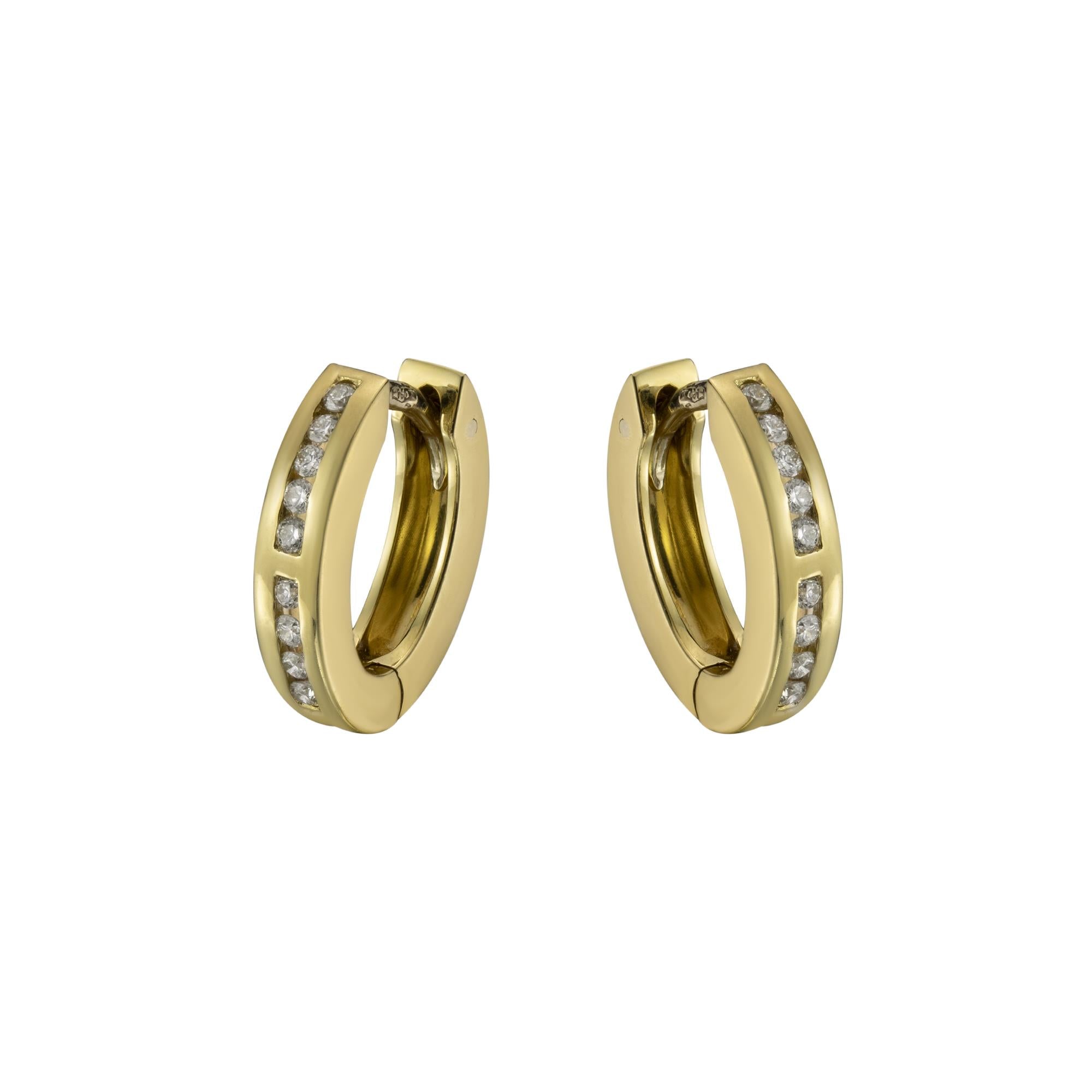 18ct Yellow Gold Diamond Hinge Hoop Earrings