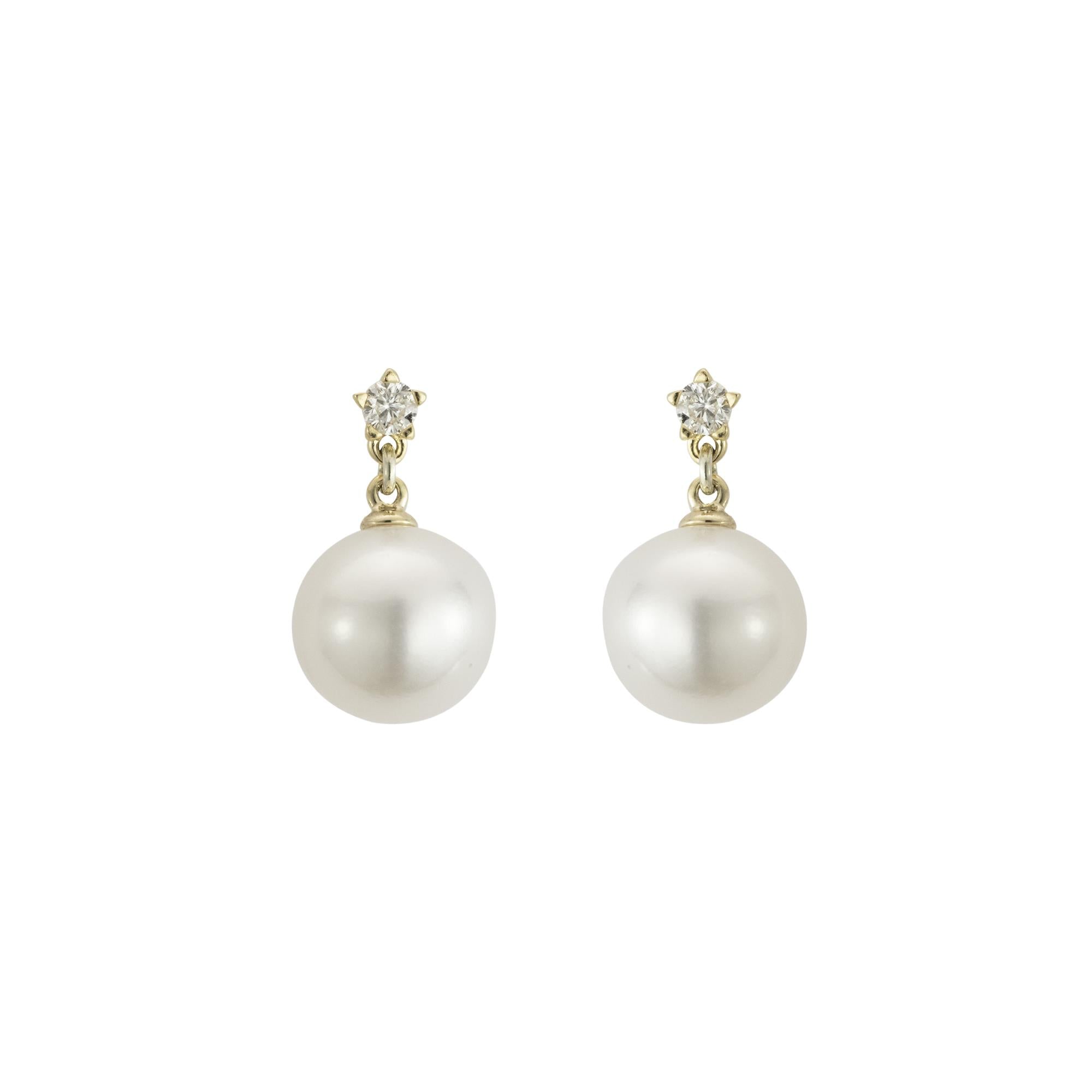 9ct Yellow Gold Freshwater Pearl & Diamond Drop Earrings