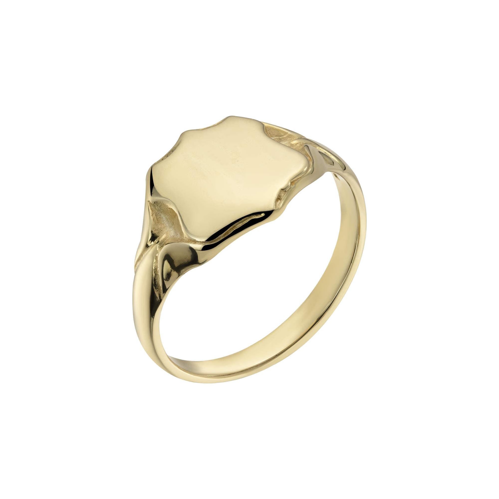 9ct Yellow Gold Plain Shield Shaped Signet Ring