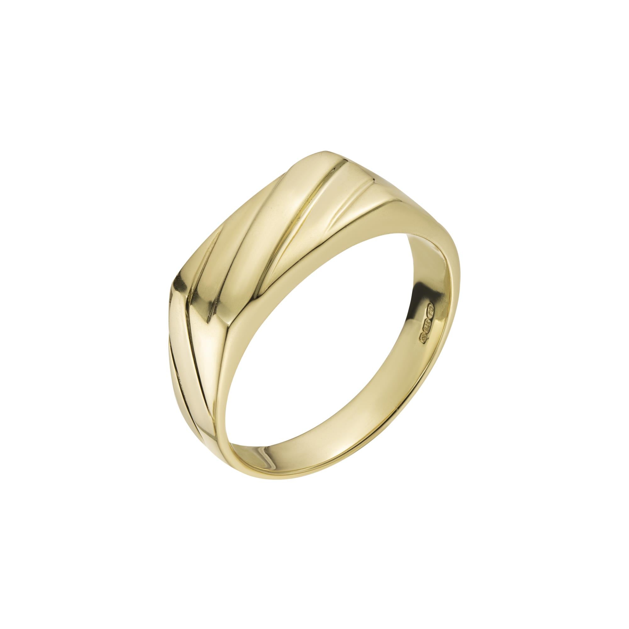 9ct Yellow Gold Line Engraved Oblong Signet Ring