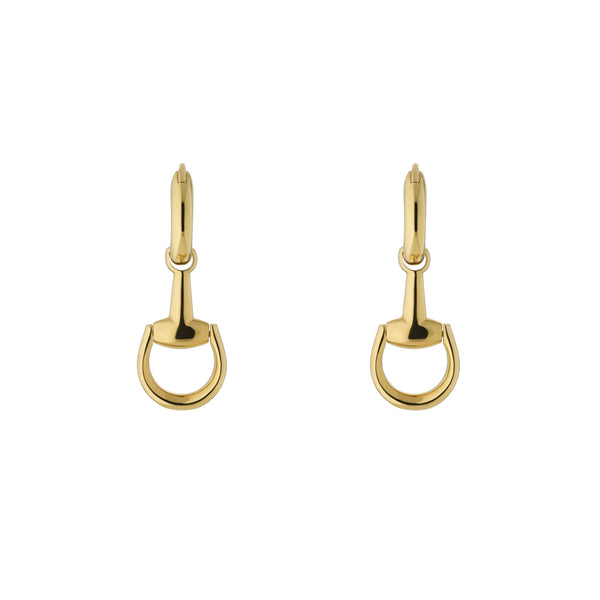 18ct Yellow Gold Hoop Earrings with Dangling Horsebit.