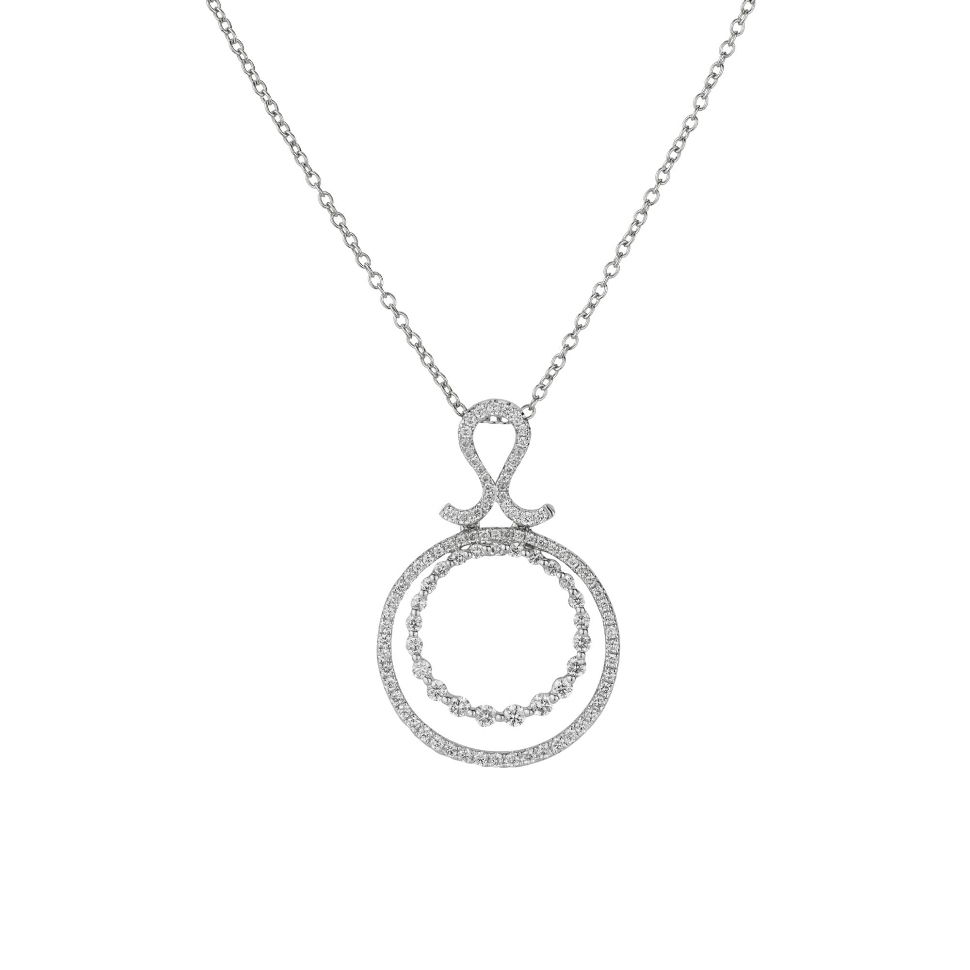 18ct White Gold Diamond Double Circle Pendant 0.72ct