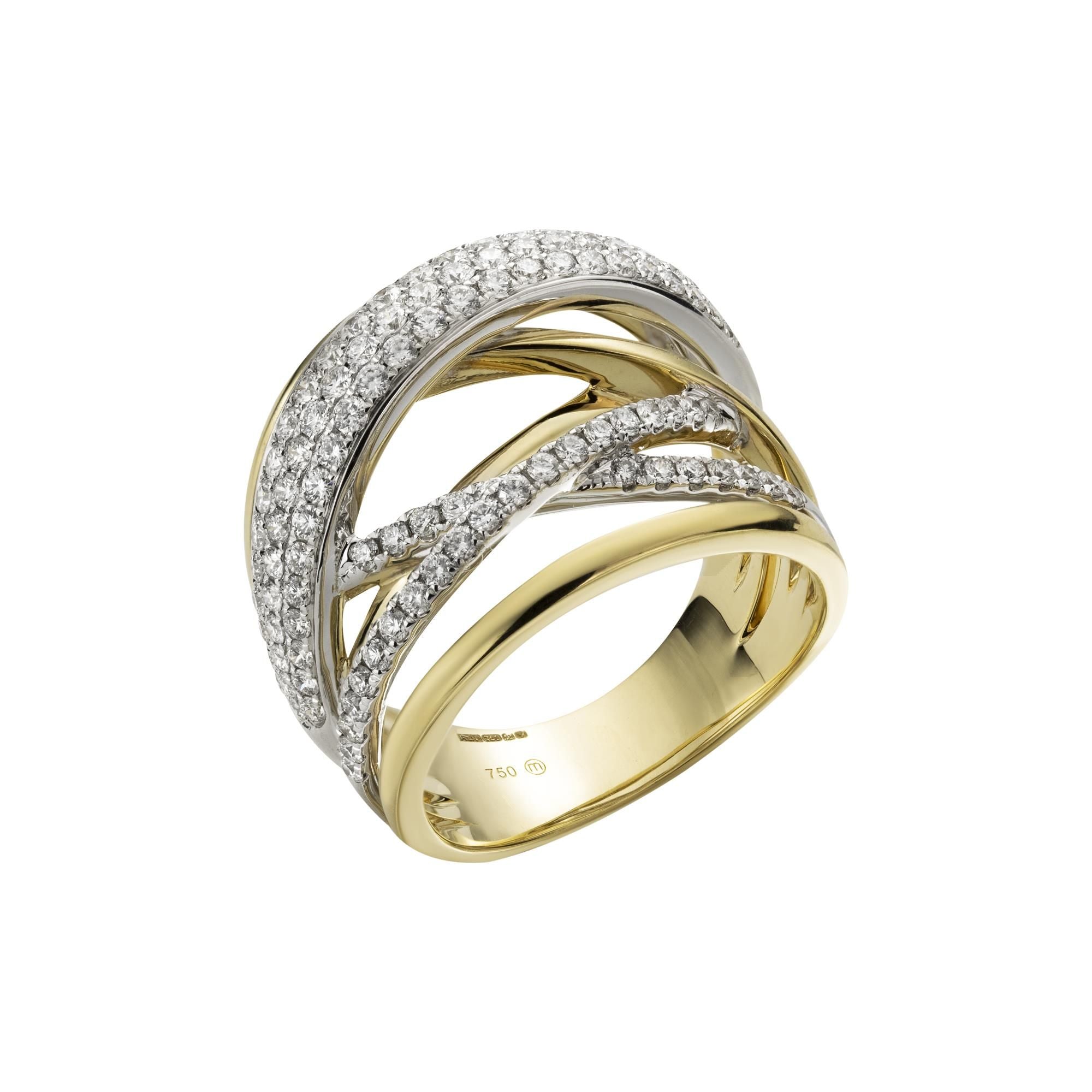 18ct Yellow and White Gold Diamond Seven Strand Crossover Ring