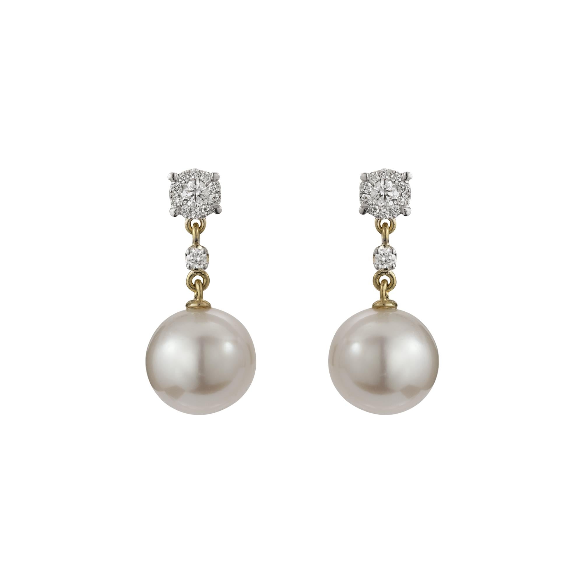 18ct Yellow Gold Diamond & Freshwater Pearl Drop Earrings