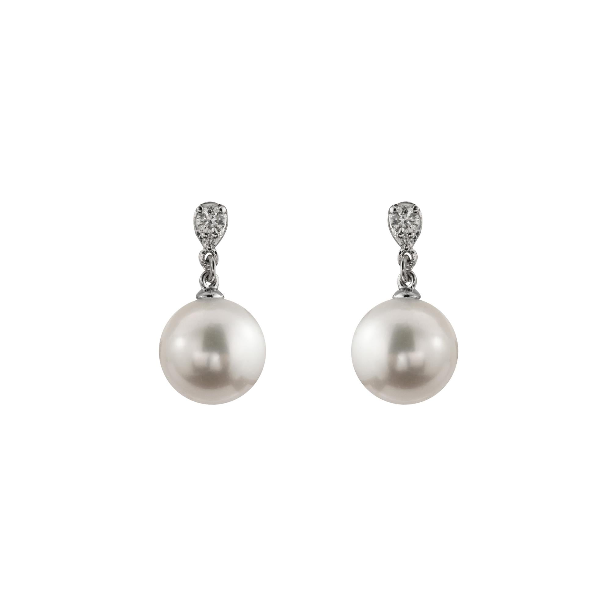 9ct White Gold Diamond & Freshwater Pearl Drop Earrings