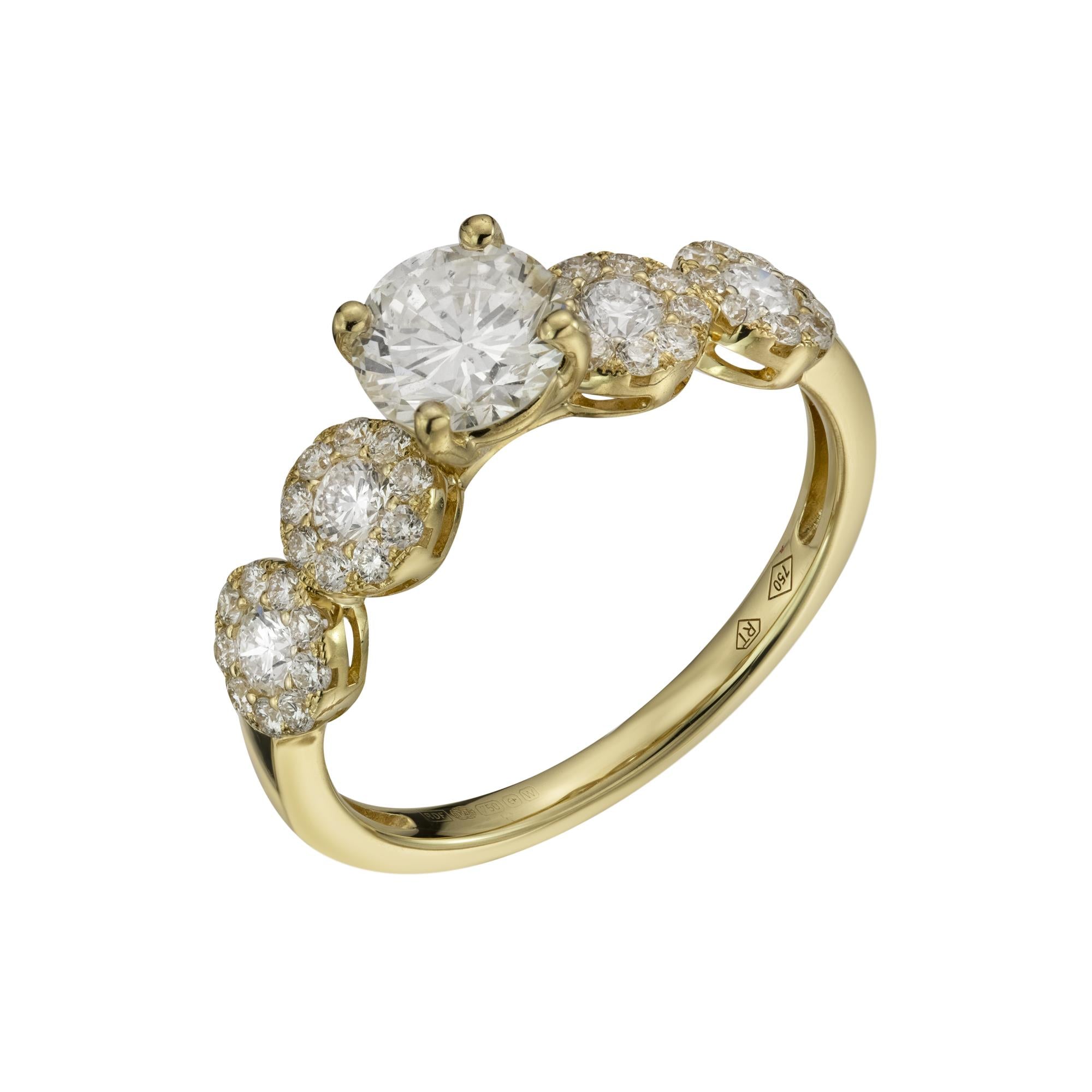 18ct Yellow Gold Round Cut Diamond Dress Ring, 1.33ct