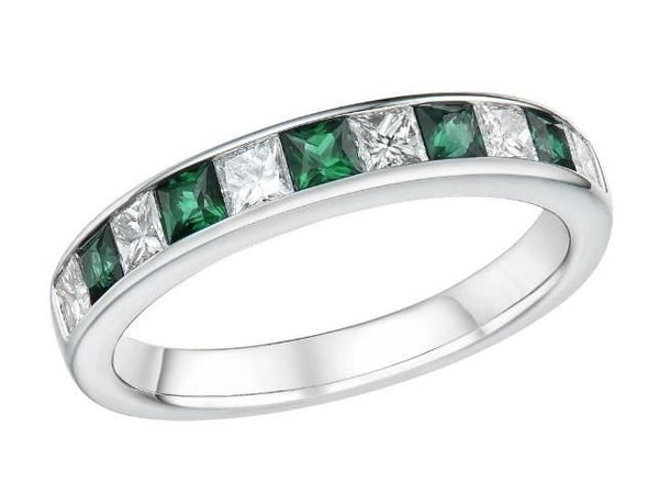 18ct White Gold Emerald & Diamond Eternity Ring