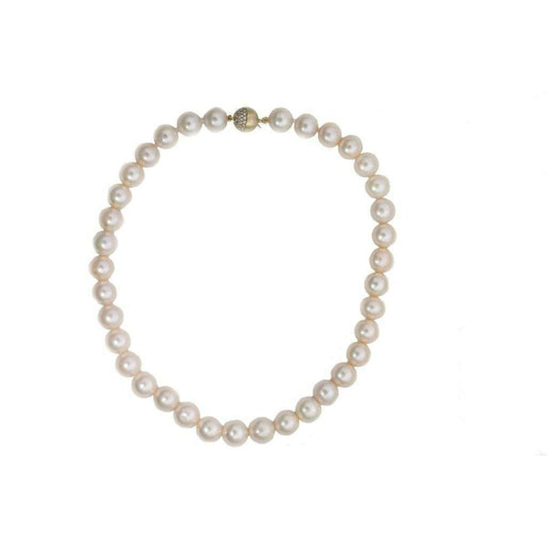 Finnies The Jewellers 14ct Yellow Gold Satin Diamond Ball Catch On Pearl Necklet