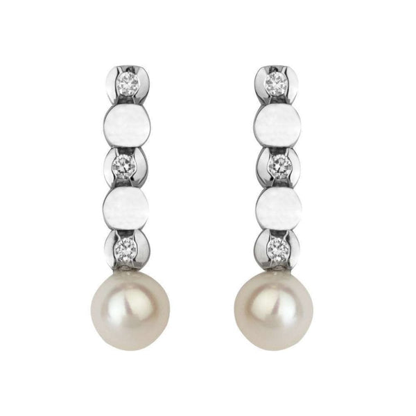 Finnies The Jewellers 18ct White Gold Diamond and Pearl Drop Earrings