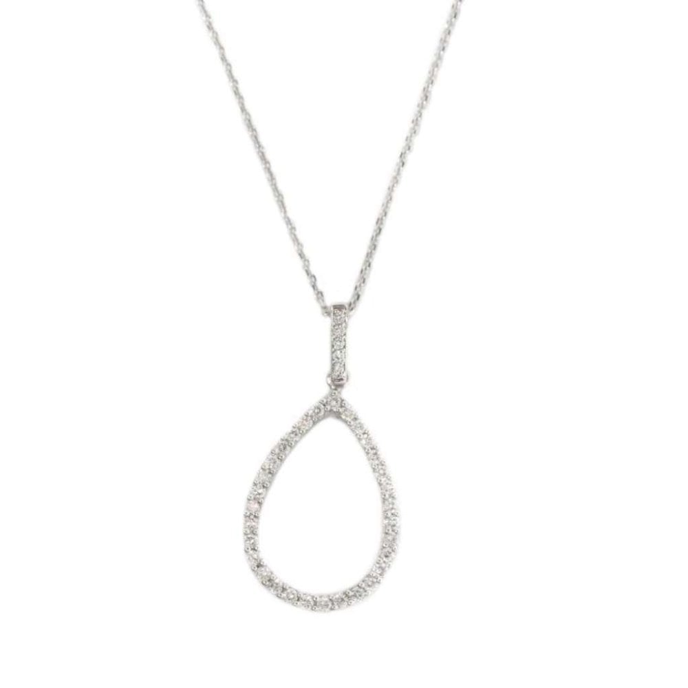 18ct White Gold Diamond Teardrop Pendant & Chain