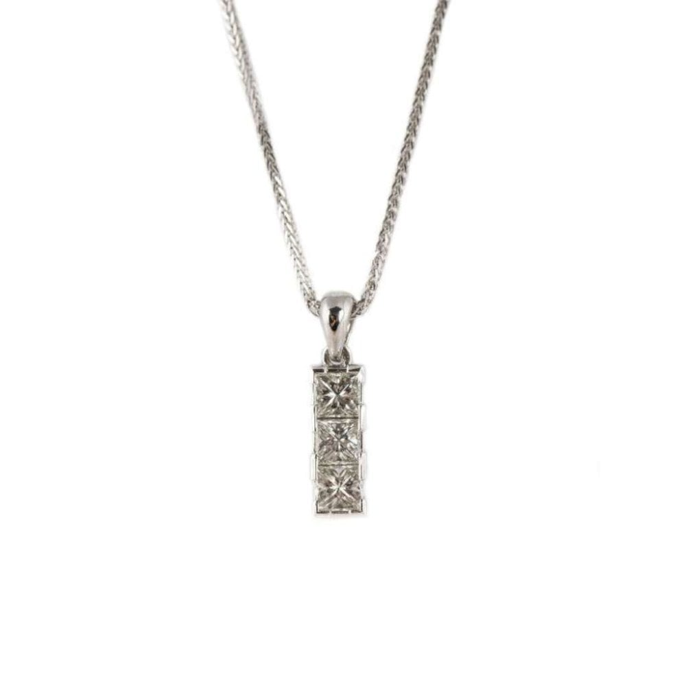 18ct White Gold Three Diamond Drop Pendant