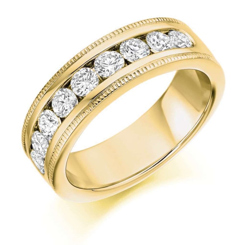 18ct Yellow Gold Millgrain Edged Diamond Eternity Ring 1.00ct