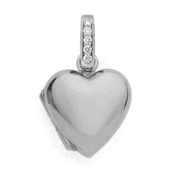 Finnies The Jewellers 9ct White Gold Heart Locket with Diamond Set Stirrup and 16