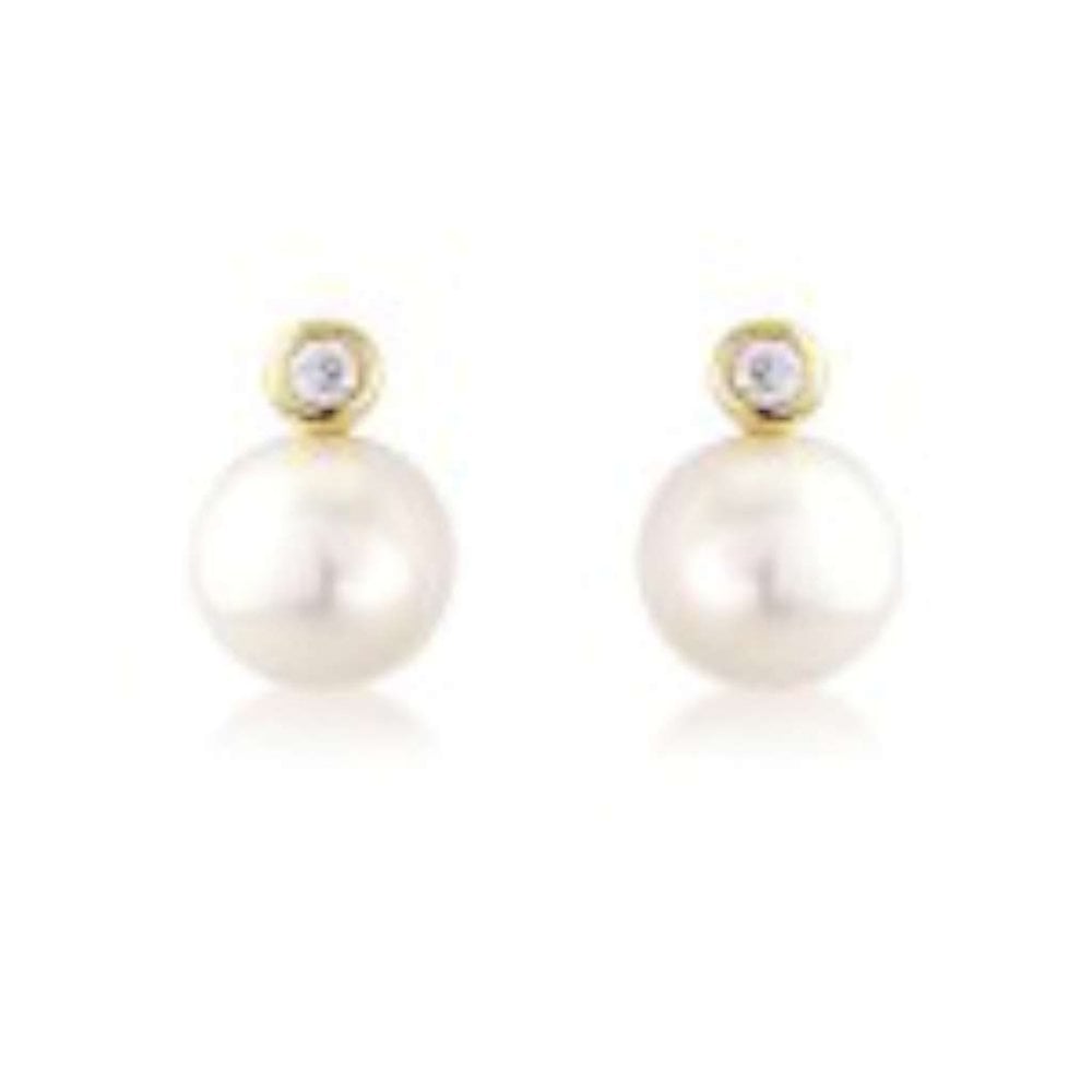 9ct Yellow Gold Cultered Pearl and Diamond Stud Earrings