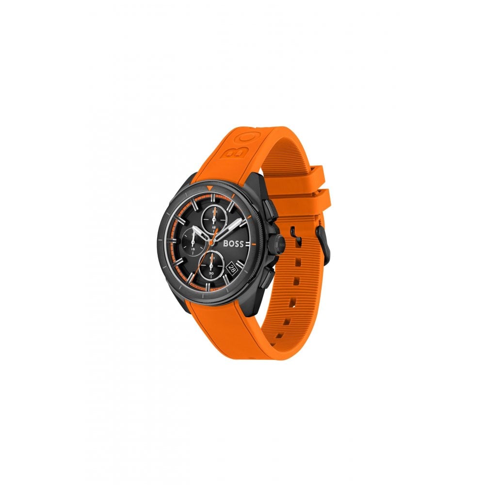 Volane Chronograph Black Dial Orange Rubber Strap 44mm