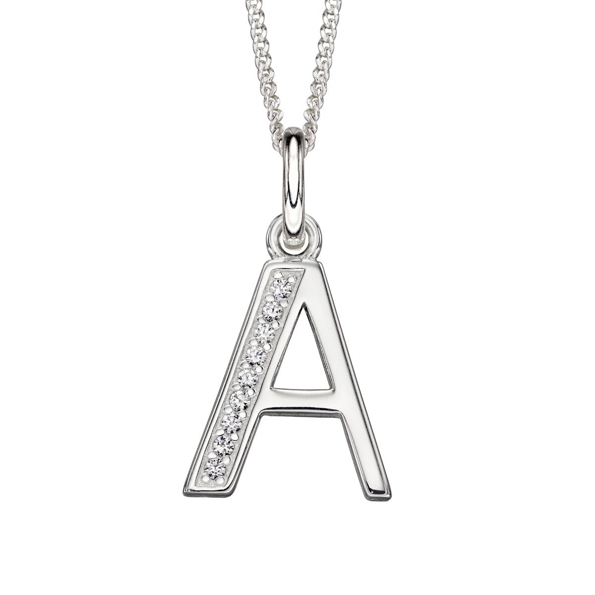 Sterling Silver Initial A Cubic Zirconia Pendant